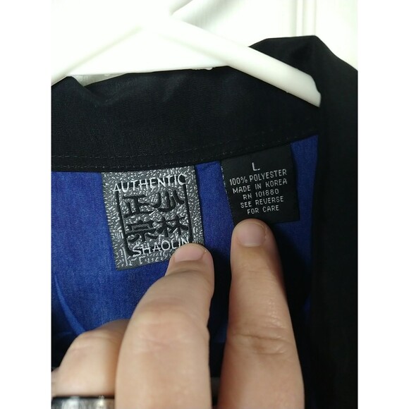 Authentic Shaolin Men's L Collared Button Shirt Blue Black Y2K Artsy - Picture 2 of 6